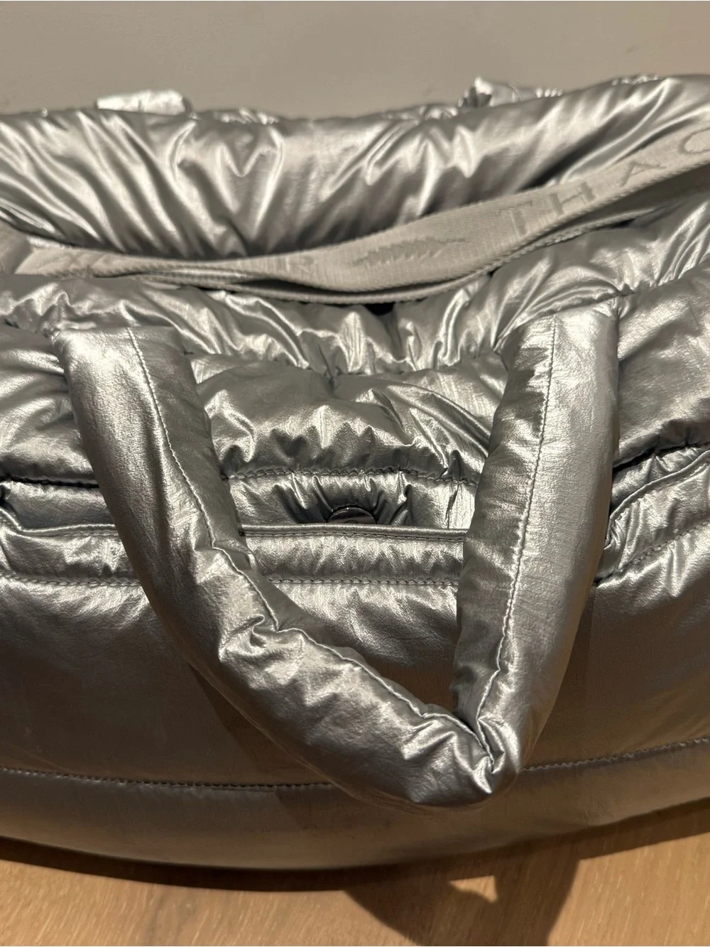Shiny Quilted Silver Puffer Tote